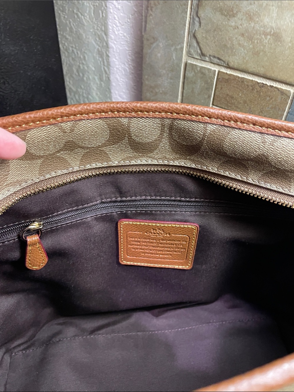 Coach Brown Signature Tote with Chestnut Trim - Picture 9 of 10